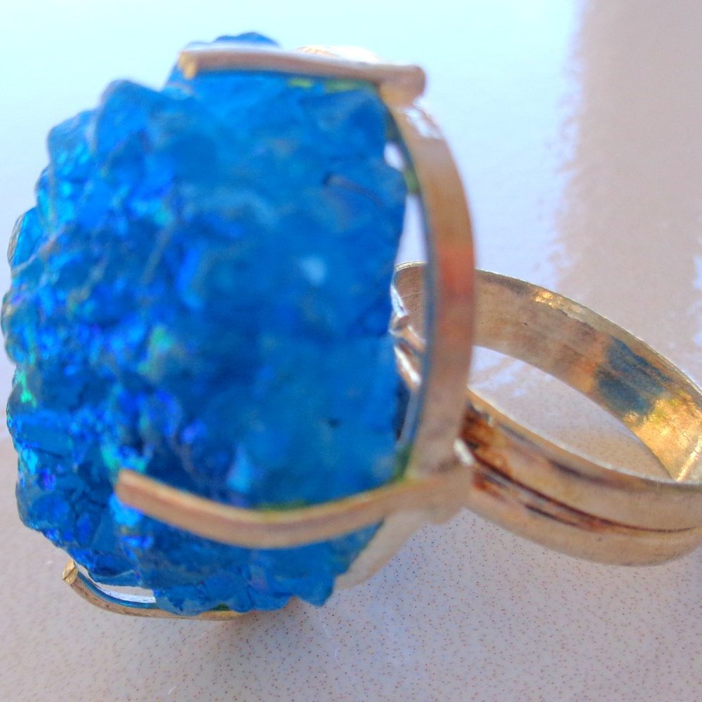 NATURAL TITANIAM DRUZY 925 SILVER RING SIZE 8